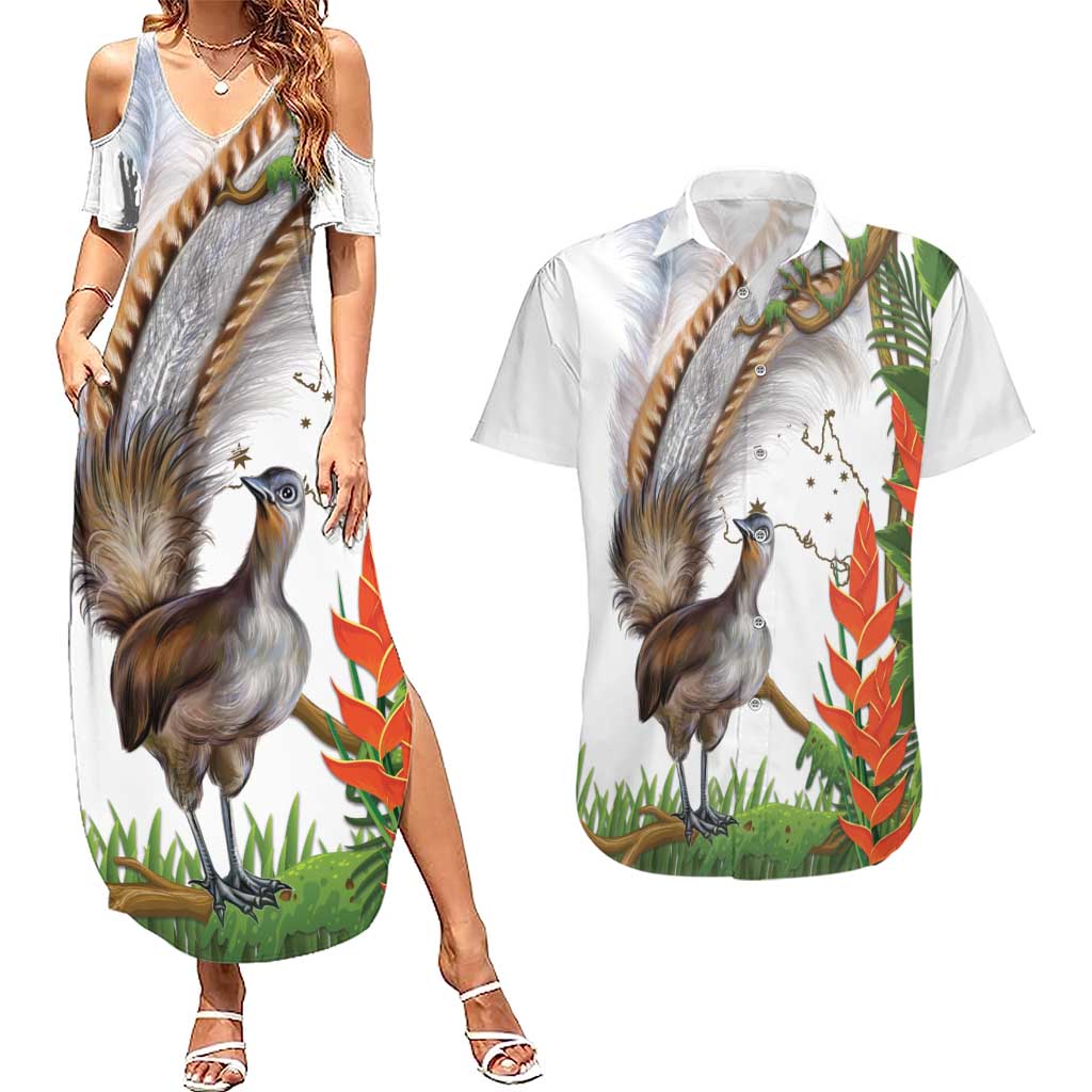Australia Superb Lyrebird Couples Matching Summer Maxi Dress and Hawaiian Shirt Aussie Map - Rainforest Vibes