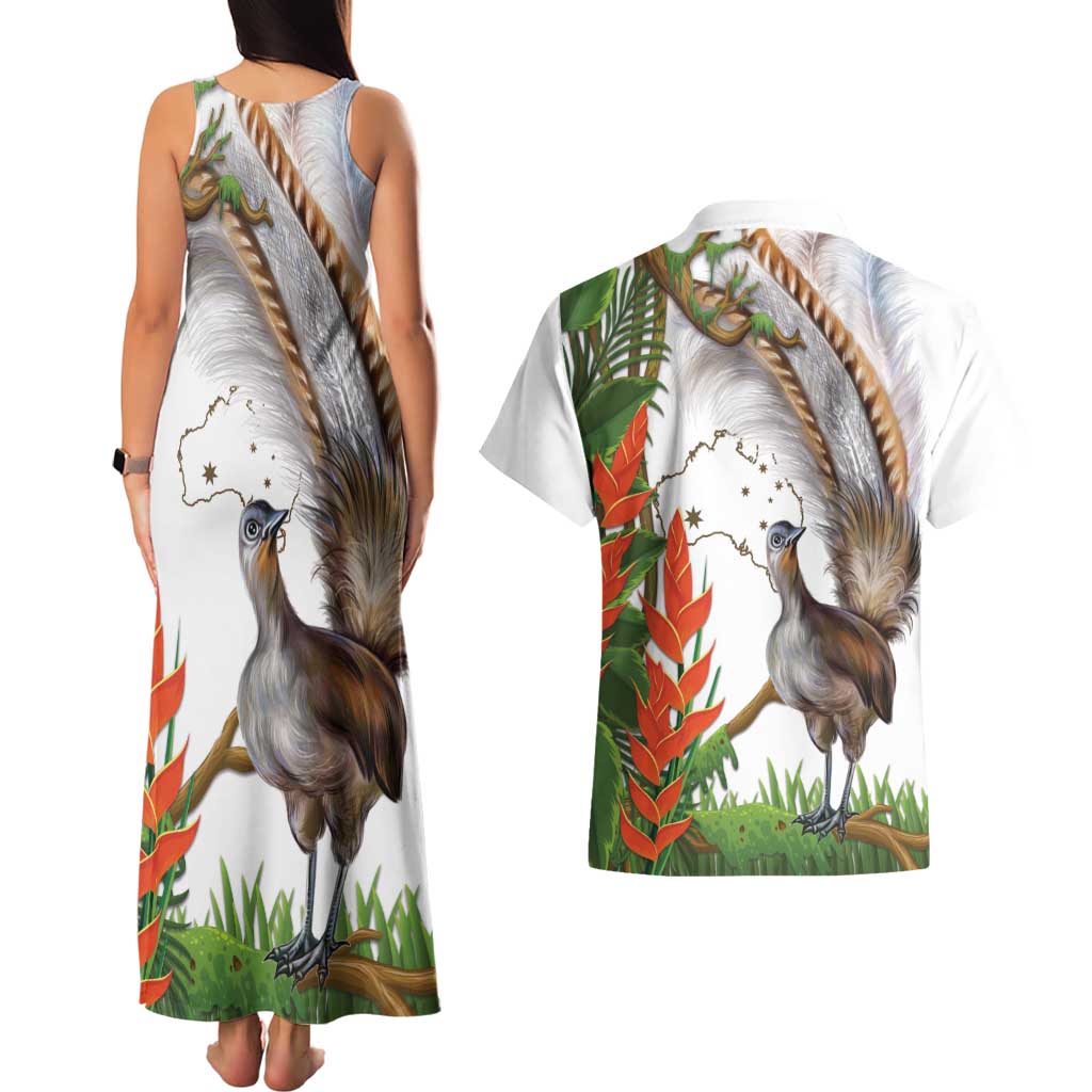 Australia Superb Lyrebird Couples Matching Tank Maxi Dress and Hawaiian Shirt Aussie Map - Rainforest Vibes