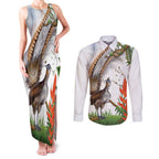 Australia Superb Lyrebird Couples Matching Tank Maxi Dress and Long Sleeve Button Shirt Aussie Map - Rainforest Vibes