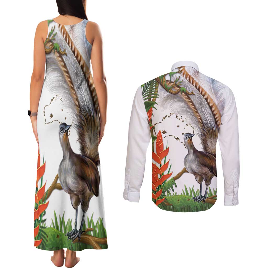 Australia Superb Lyrebird Couples Matching Tank Maxi Dress and Long Sleeve Button Shirt Aussie Map - Rainforest Vibes
