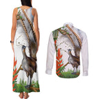 Australia Superb Lyrebird Couples Matching Tank Maxi Dress and Long Sleeve Button Shirt Aussie Map - Rainforest Vibes