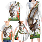Australia Superb Lyrebird Family Matching Long Sleeve Bodycon Dress and Hawaiian Shirt Aussie Map - Rainforest Vibes