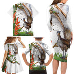 Australia Superb Lyrebird Family Matching Long Sleeve Bodycon Dress and Hawaiian Shirt Aussie Map - Rainforest Vibes