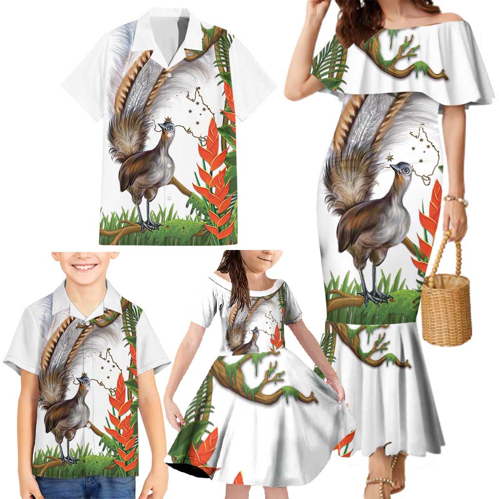 Australia Superb Lyrebird Family Matching Mermaid Dress and Hawaiian Shirt Aussie Map - Rainforest Vibes