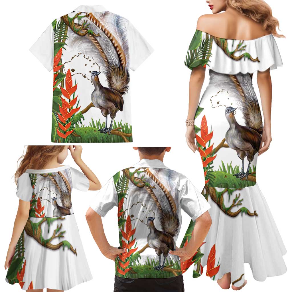 Australia Superb Lyrebird Family Matching Mermaid Dress and Hawaiian Shirt Aussie Map - Rainforest Vibes