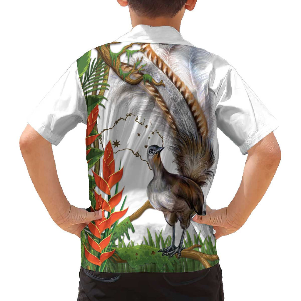 Australia Superb Lyrebird Family Matching Off The Shoulder Long Sleeve Dress and Hawaiian Shirt Aussie Map - Rainforest Vibes
