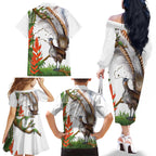 Australia Superb Lyrebird Family Matching Off The Shoulder Long Sleeve Dress and Hawaiian Shirt Aussie Map - Rainforest Vibes
