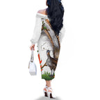 Australia Superb Lyrebird Family Matching Off The Shoulder Long Sleeve Dress and Hawaiian Shirt Aussie Map - Rainforest Vibes