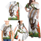 Australia Superb Lyrebird Family Matching Off Shoulder Maxi Dress and Hawaiian Shirt Aussie Map - Rainforest Vibes