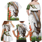 Australia Superb Lyrebird Family Matching Off Shoulder Maxi Dress and Hawaiian Shirt Aussie Map - Rainforest Vibes