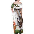 Australia Superb Lyrebird Family Matching Off Shoulder Maxi Dress and Hawaiian Shirt Aussie Map - Rainforest Vibes