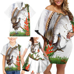 Australia Superb Lyrebird Family Matching Off Shoulder Short Dress and Hawaiian Shirt Aussie Map - Rainforest Vibes