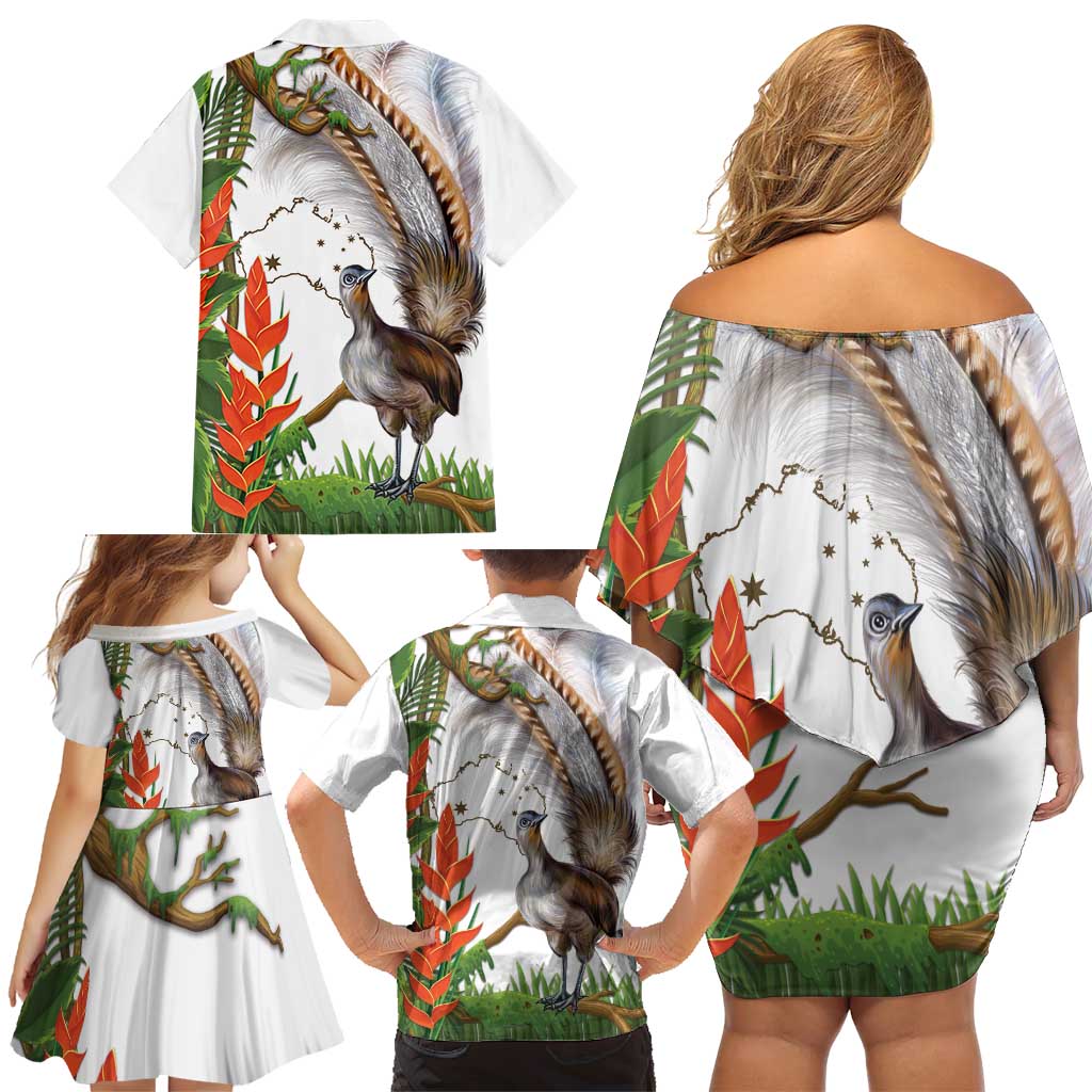 Australia Superb Lyrebird Family Matching Off Shoulder Short Dress and Hawaiian Shirt Aussie Map - Rainforest Vibes