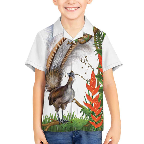 Australia Superb Lyrebird Family Matching Off Shoulder Short Dress and Hawaiian Shirt Aussie Map - Rainforest Vibes