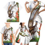 Australia Superb Lyrebird Family Matching Short Sleeve Bodycon Dress and Hawaiian Shirt Aussie Map - Rainforest Vibes