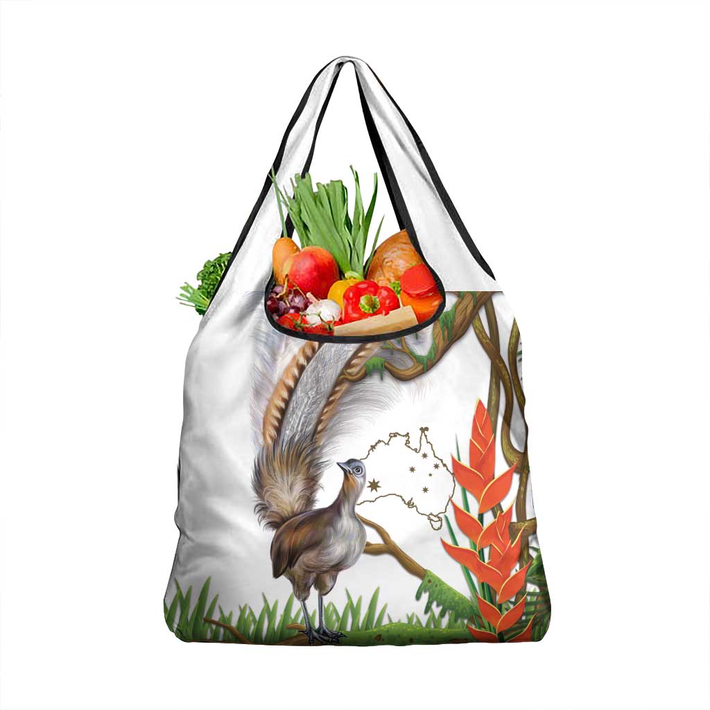 Australia Superb Lyrebird Grocery Bag Aussie Map - Rainforest Vibes