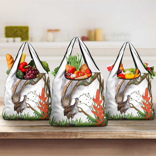 Australia Superb Lyrebird Grocery Bag Aussie Map - Rainforest Vibes