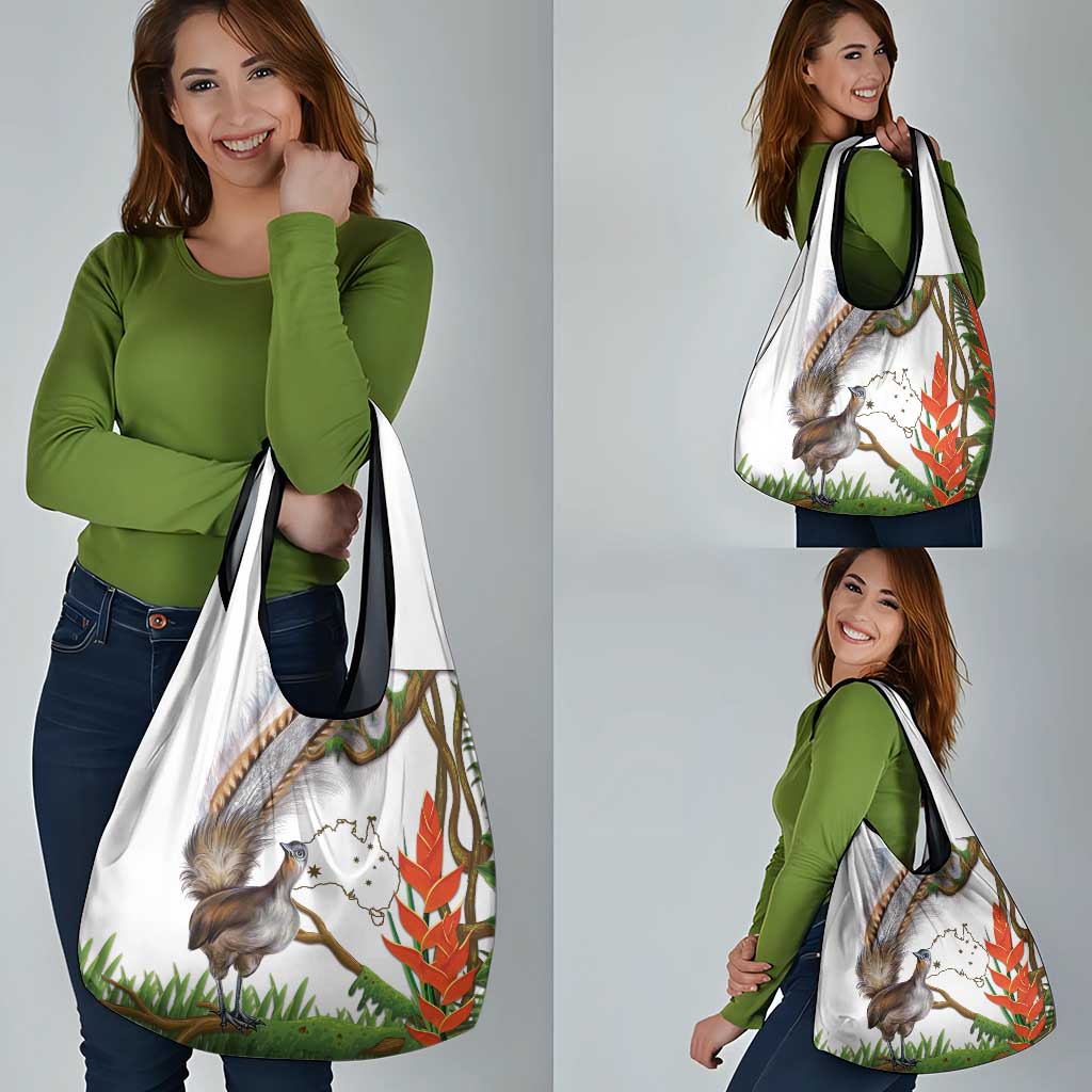 Australia Superb Lyrebird Grocery Bag Aussie Map - Rainforest Vibes