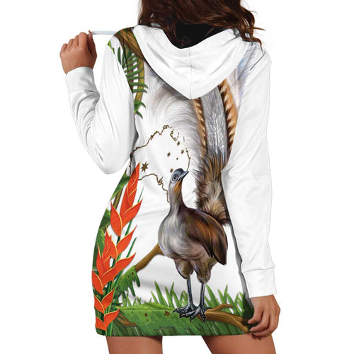 Australia Superb Lyrebird Hoodie Dress Aussie Map - Rainforest Vibes