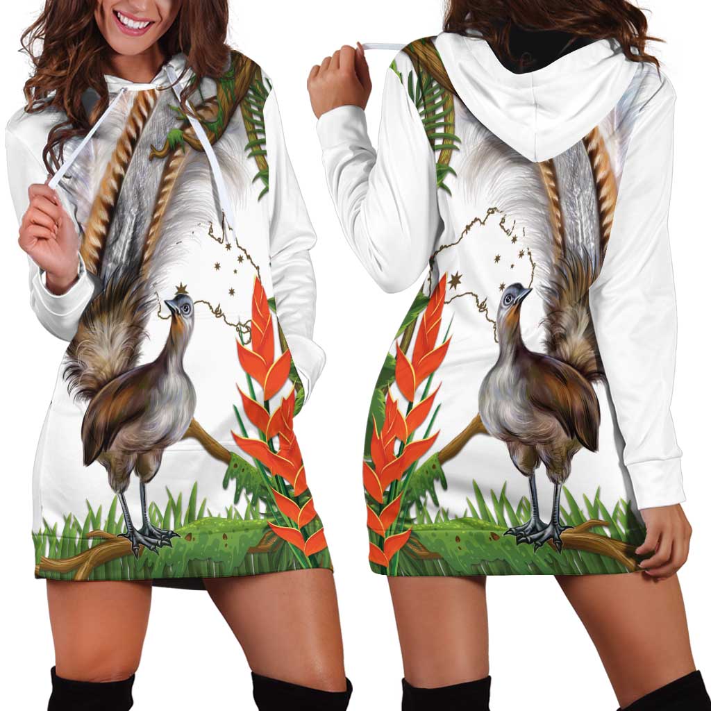 Australia Superb Lyrebird Hoodie Dress Aussie Map - Rainforest Vibes