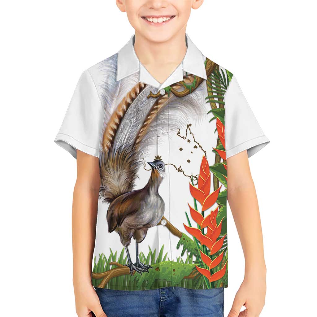Australia Superb Lyrebird Kid Hawaiian Shirt Aussie Map - Rainforest Vibes