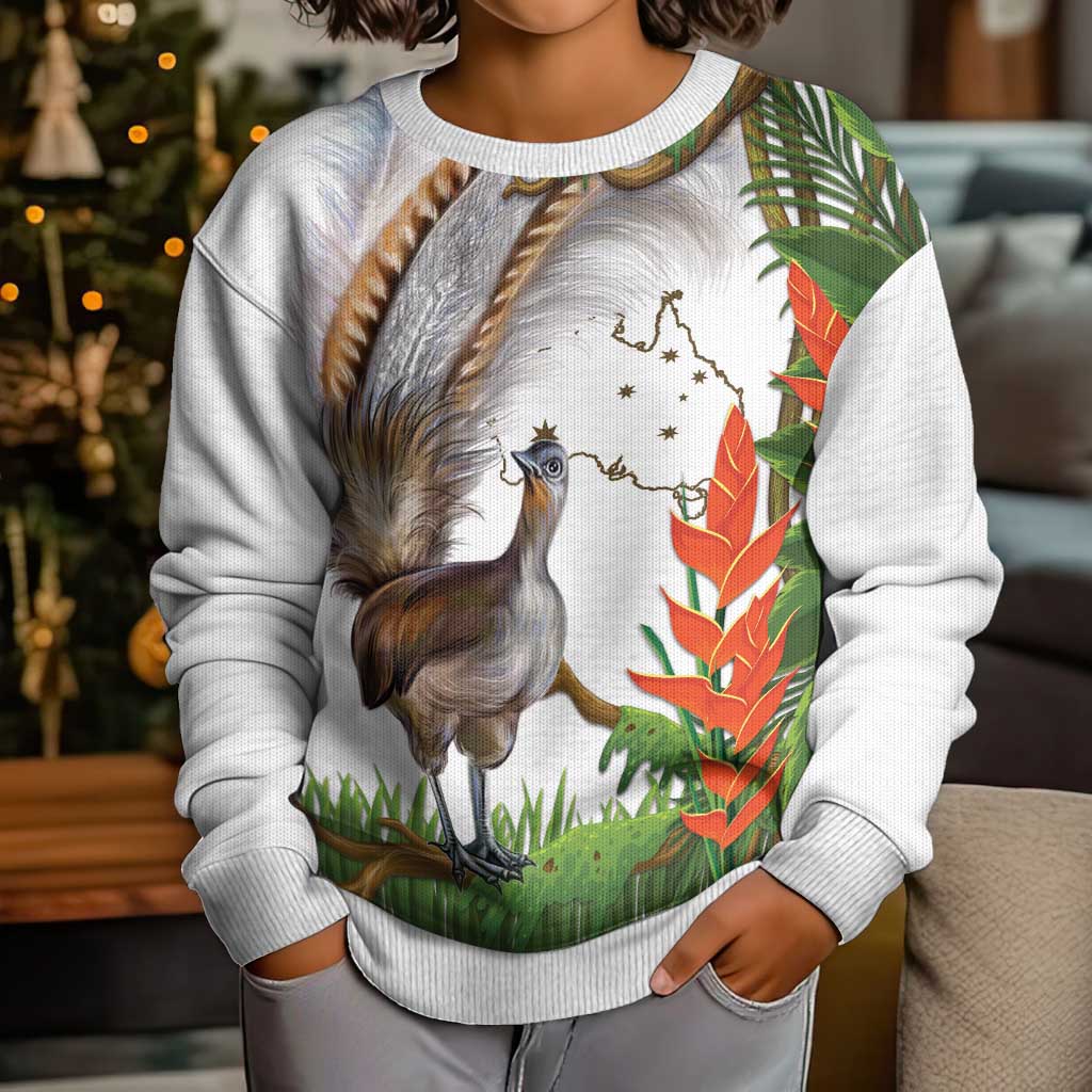 Australia Superb Lyrebird Kid Ugly Christmas Sweater Aussie Map - Rainforest Vibes