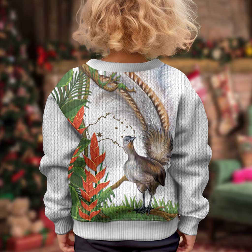 Australia Superb Lyrebird Kid Ugly Christmas Sweater Aussie Map - Rainforest Vibes