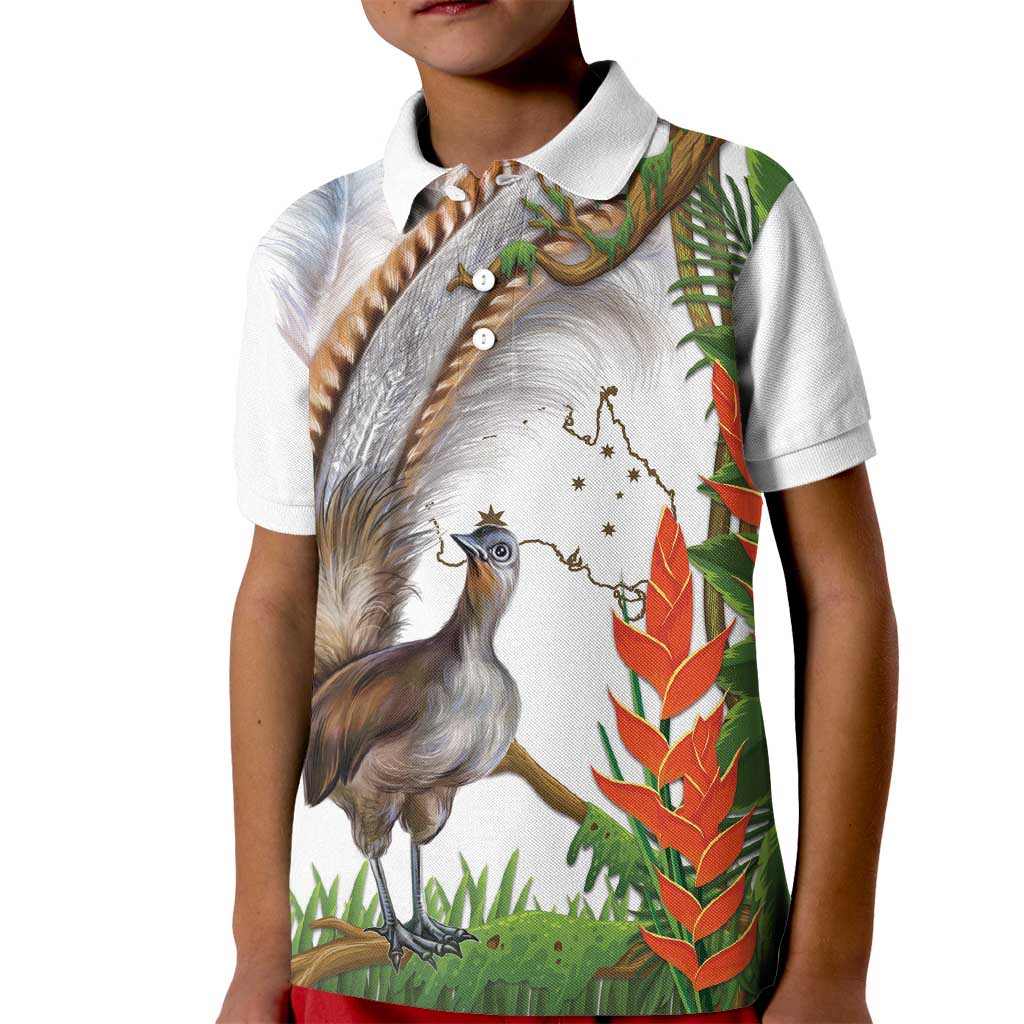 Australia Superb Lyrebird Kid Polo Shirt Aussie Map - Rainforest Vibes