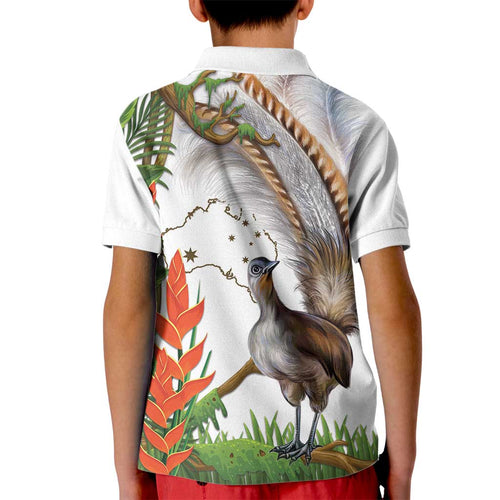 Australia Superb Lyrebird Kid Polo Shirt Aussie Map - Rainforest Vibes