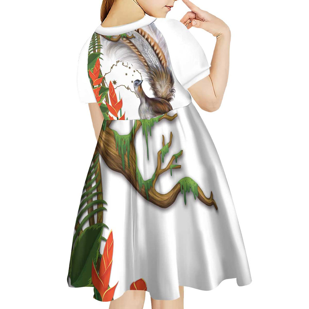 Australia Superb Lyrebird Kid Short Sleeve Dress Aussie Map - Rainforest Vibes