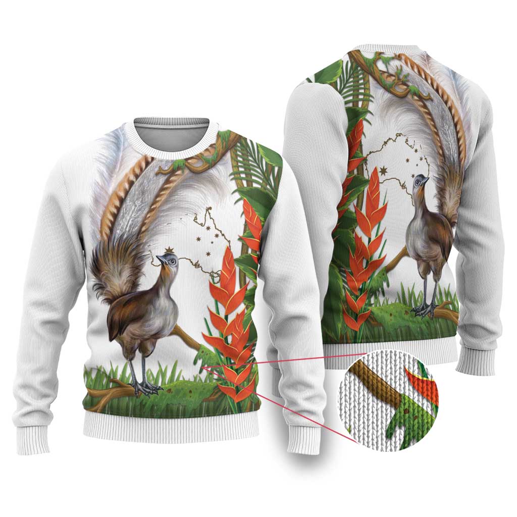 Australia Superb Lyrebird Ugly Christmas Sweater Aussie Map - Rainforest Vibes