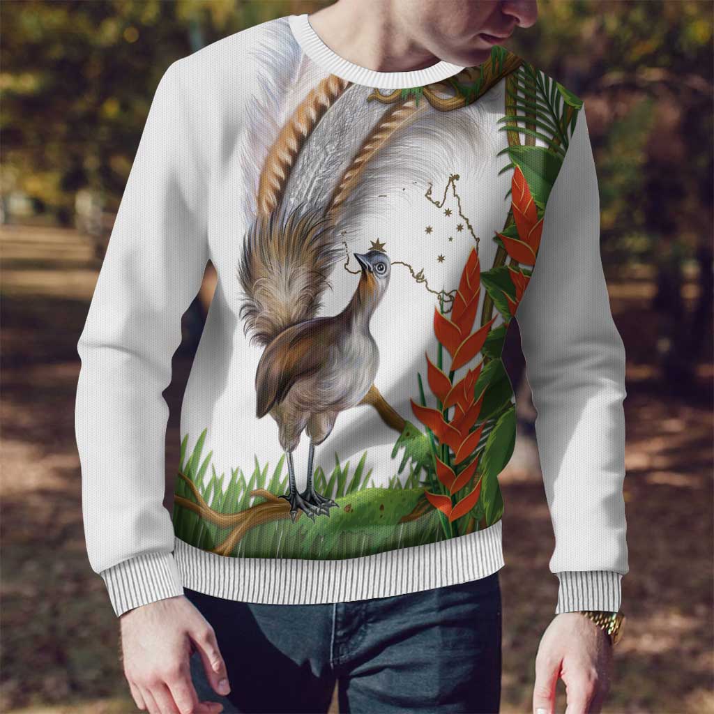 Australia Superb Lyrebird Ugly Christmas Sweater Aussie Map - Rainforest Vibes