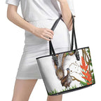 Australia Superb Lyrebird Leather Tote Bag Aussie Map - Rainforest Vibes