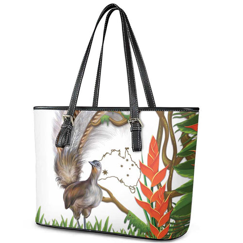Australia Superb Lyrebird Leather Tote Bag Aussie Map - Rainforest Vibes