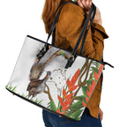 Australia Superb Lyrebird Leather Tote Bag Aussie Map - Rainforest Vibes