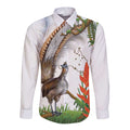 Australia Superb Lyrebird Long Sleeve Button Shirt Aussie Map - Rainforest Vibes