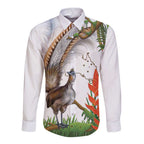Australia Superb Lyrebird Long Sleeve Button Shirt Aussie Map - Rainforest Vibes