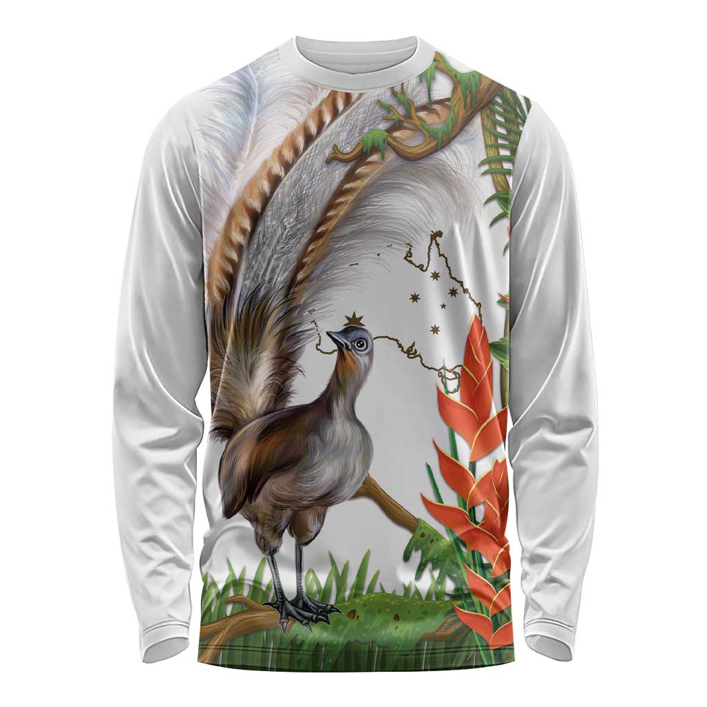 Australia Superb Lyrebird Long Sleeve Shirt Aussie Map - Rainforest Vibes