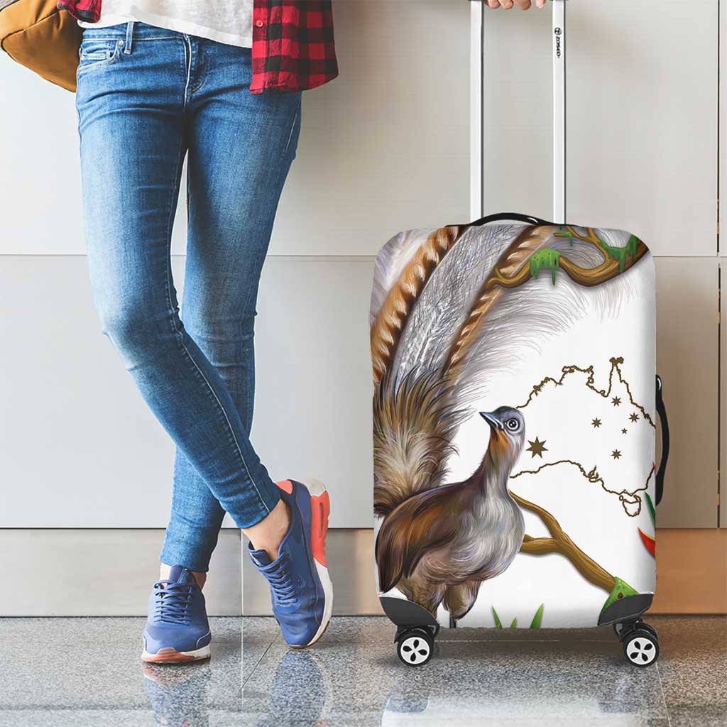 Australia Superb Lyrebird Luggage Cover Aussie Map - Rainforest Vibes