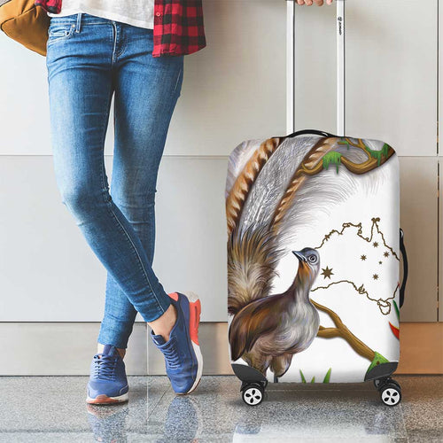 Australia Superb Lyrebird Luggage Cover Aussie Map - Rainforest Vibes