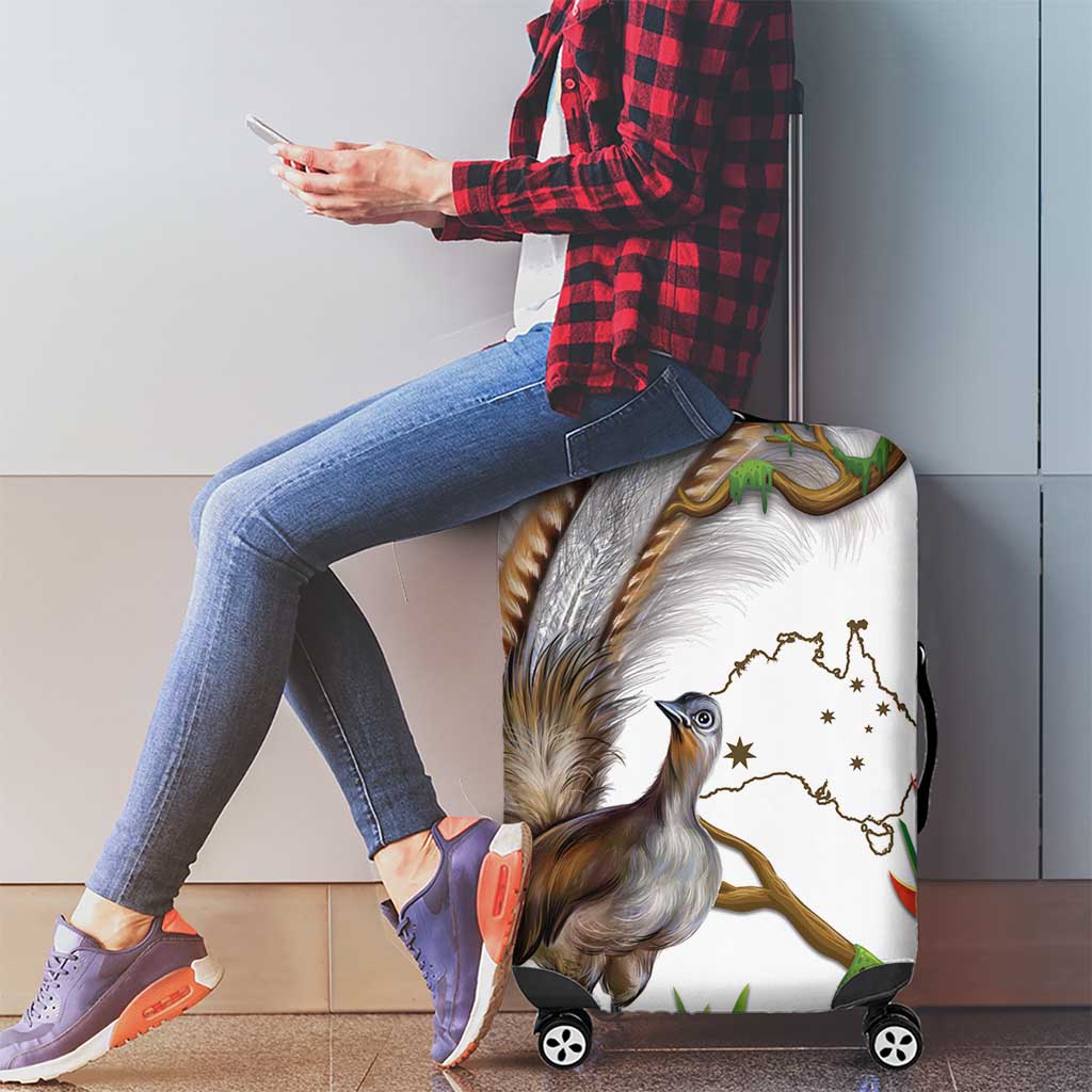 Australia Superb Lyrebird Luggage Cover Aussie Map - Rainforest Vibes