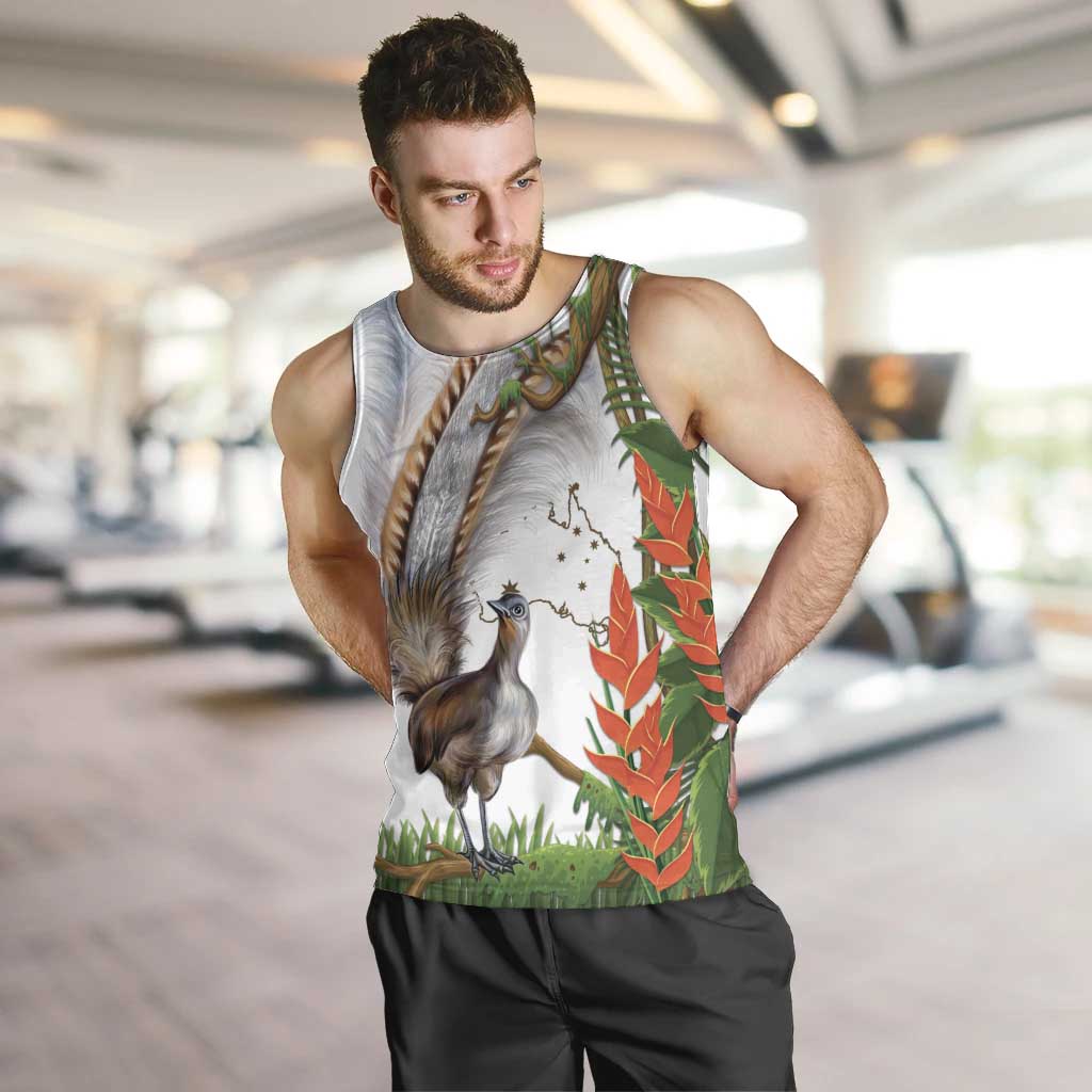 Australia Superb Lyrebird Men Tank Top Aussie Map - Rainforest Vibes