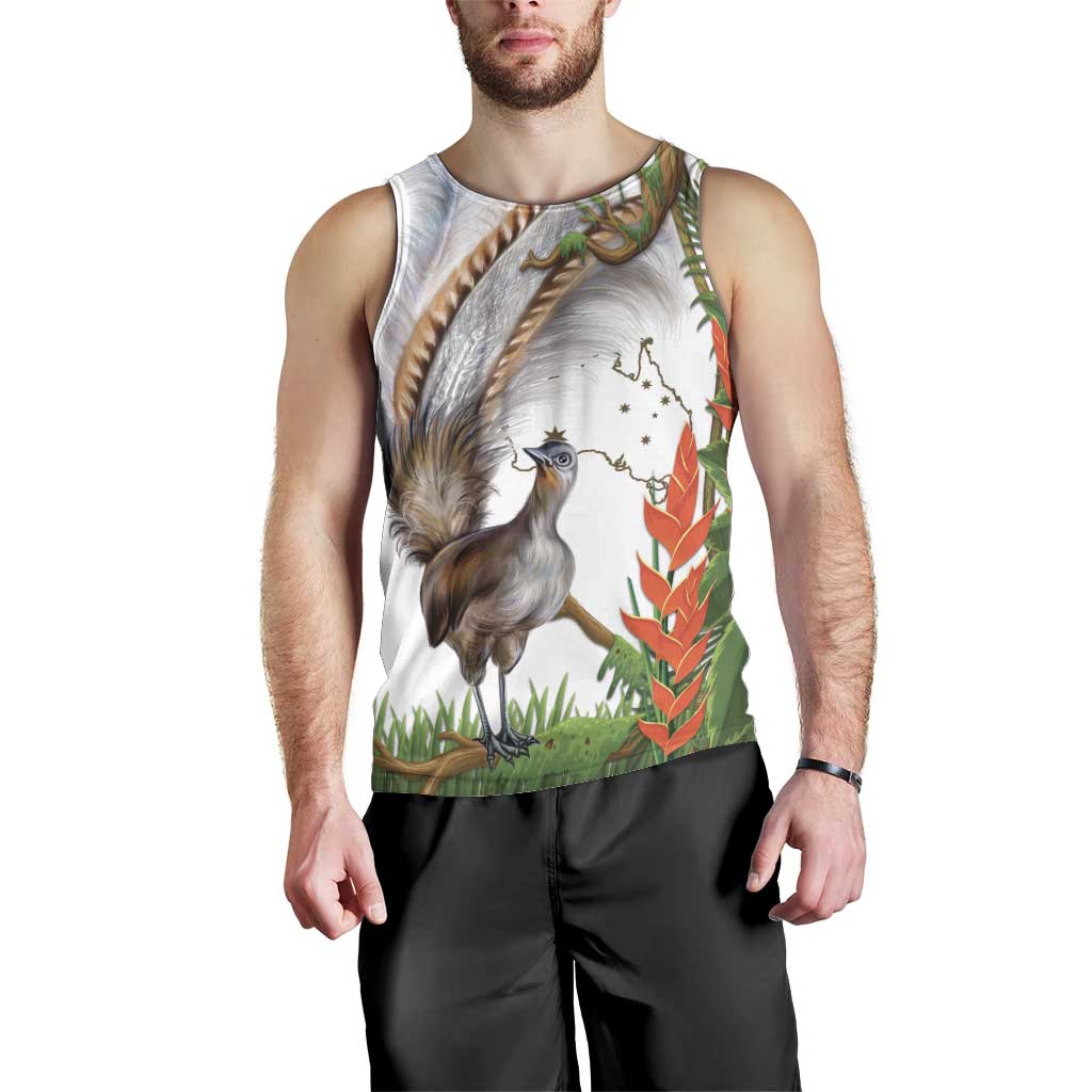 Australia Superb Lyrebird Men Tank Top Aussie Map - Rainforest Vibes