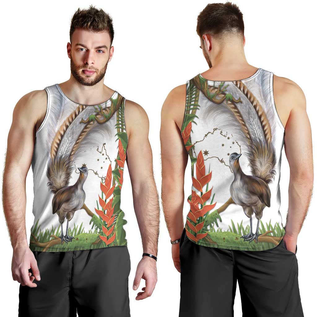 Australia Superb Lyrebird Men Tank Top Aussie Map - Rainforest Vibes