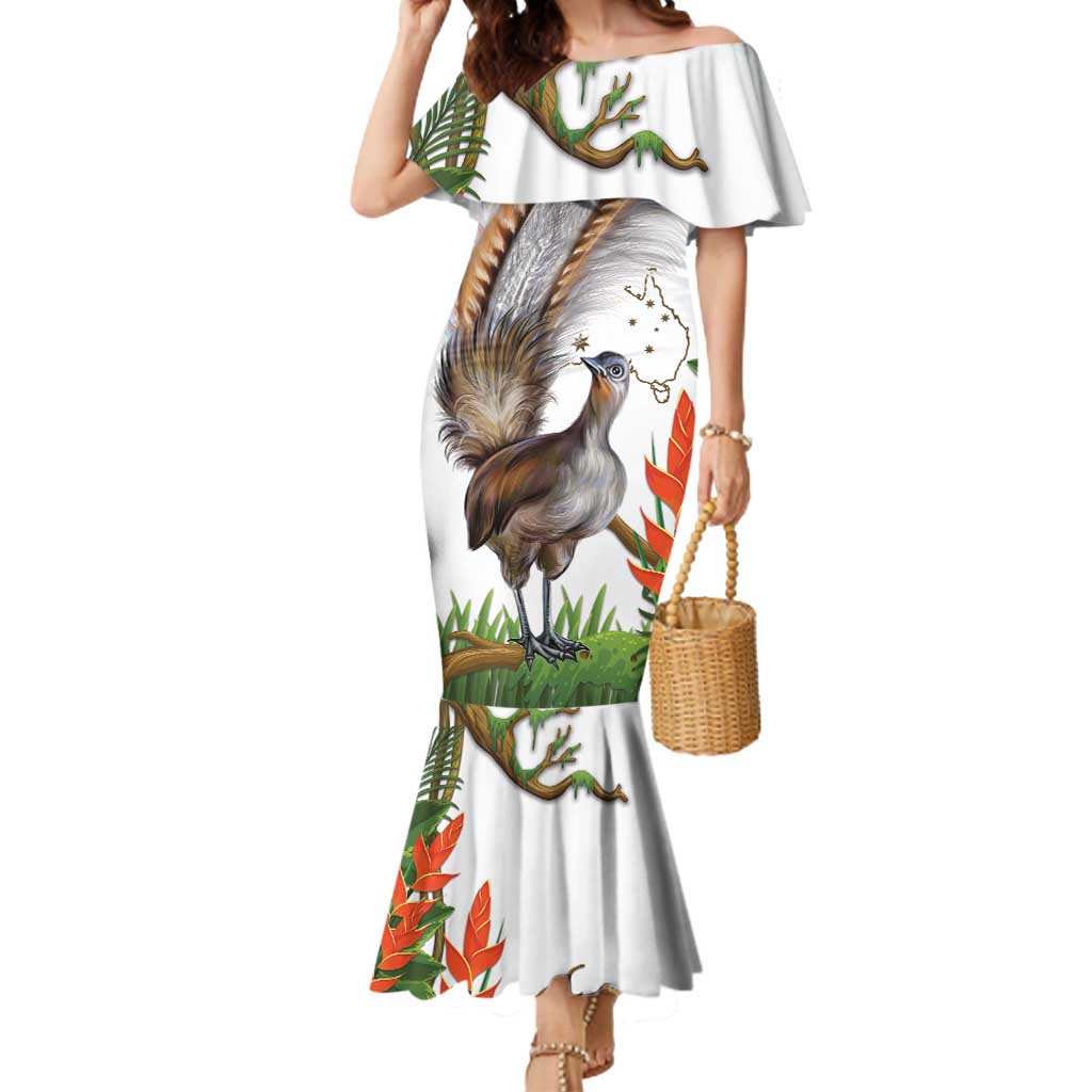 Australia Superb Lyrebird Mermaid Dress Aussie Map - Rainforest Vibes