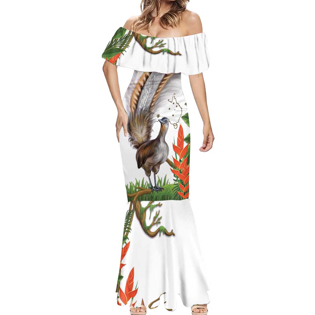 Australia Superb Lyrebird Mermaid Dress Aussie Map - Rainforest Vibes