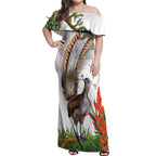 Australia Superb Lyrebird Off Shoulder Maxi Dress Aussie Map - Rainforest Vibes