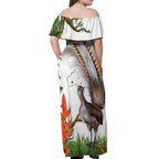 Australia Superb Lyrebird Off Shoulder Maxi Dress Aussie Map - Rainforest Vibes