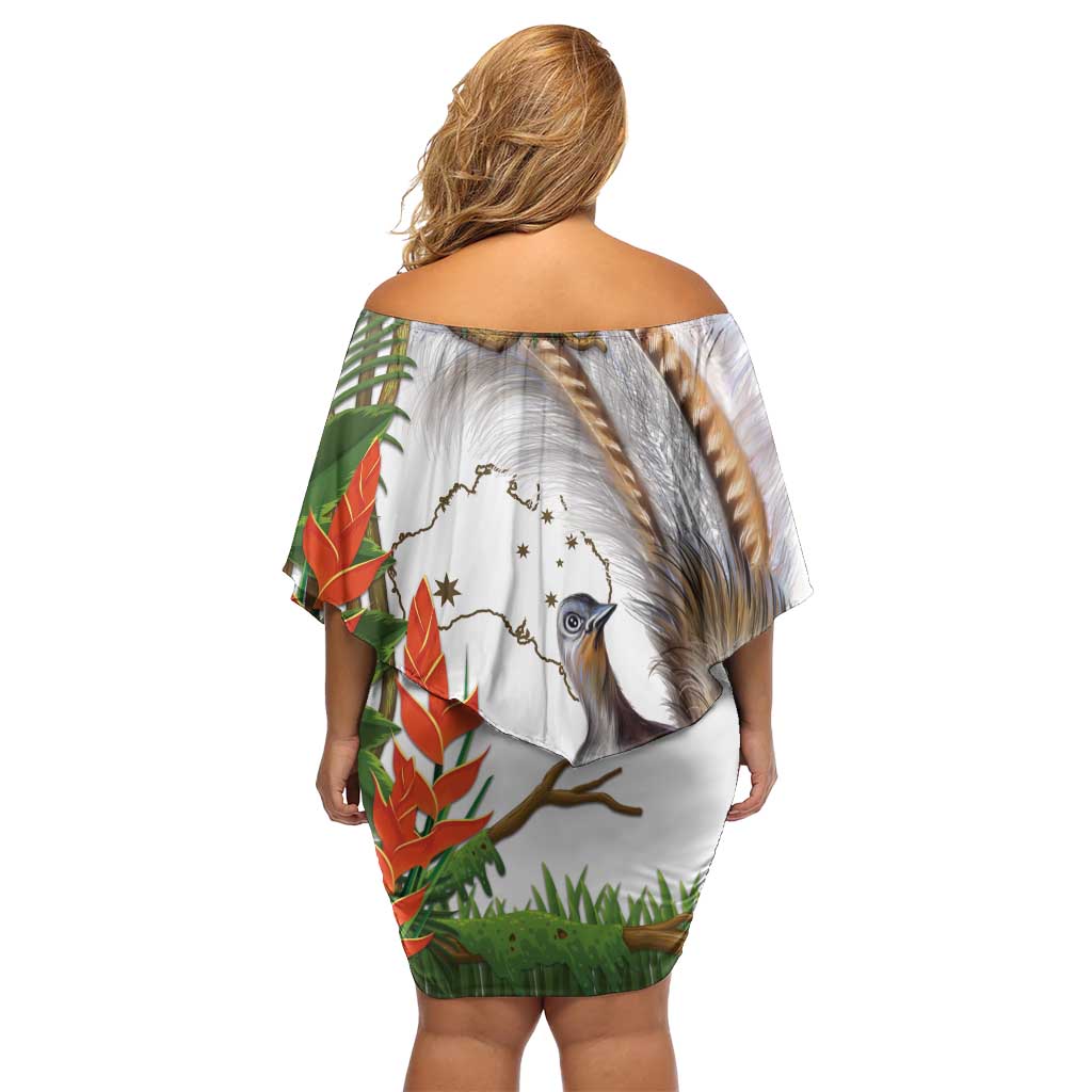 Australia Superb Lyrebird Off Shoulder Short Dress Aussie Map - Rainforest Vibes