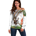 Australia Superb Lyrebird Off Shoulder Sweater Aussie Map - Rainforest Vibes